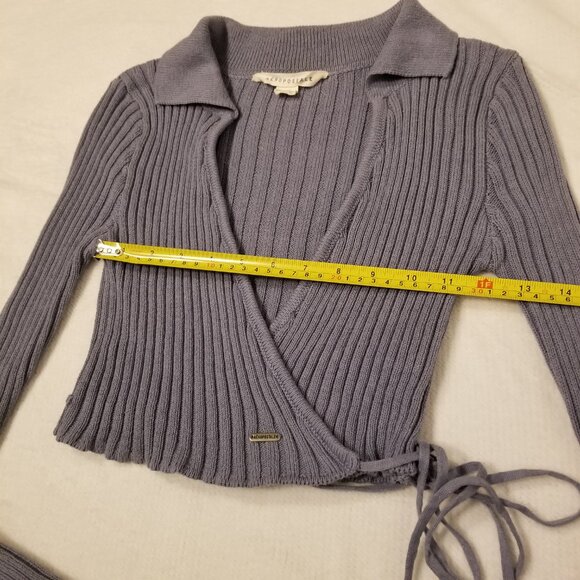 Aeropostale Periwinkle Long Sleeve Knit Crop Wraparound Collar Top Women xsmall - Picture 9 of 10
